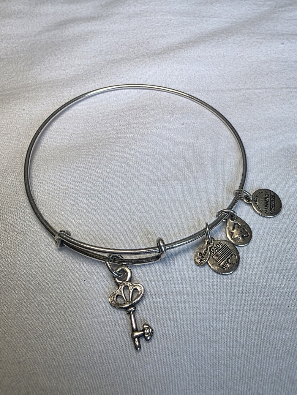 Alex And Ani Key To My Heart Silver Key Charm Bangle Bracelet